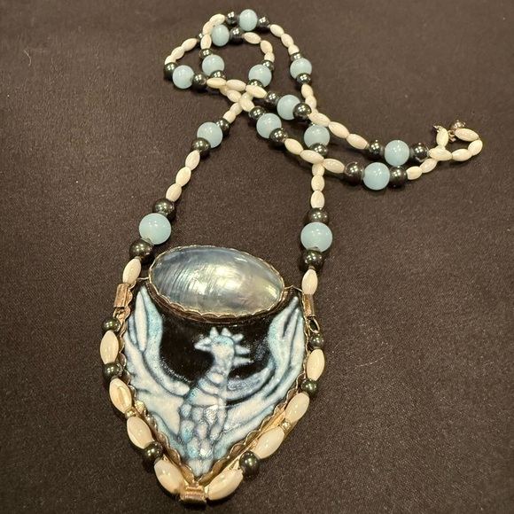Jewelry - Vintage Phoenix Necklace – Handcrafted Navajo Artistry Glass and Black Pearl